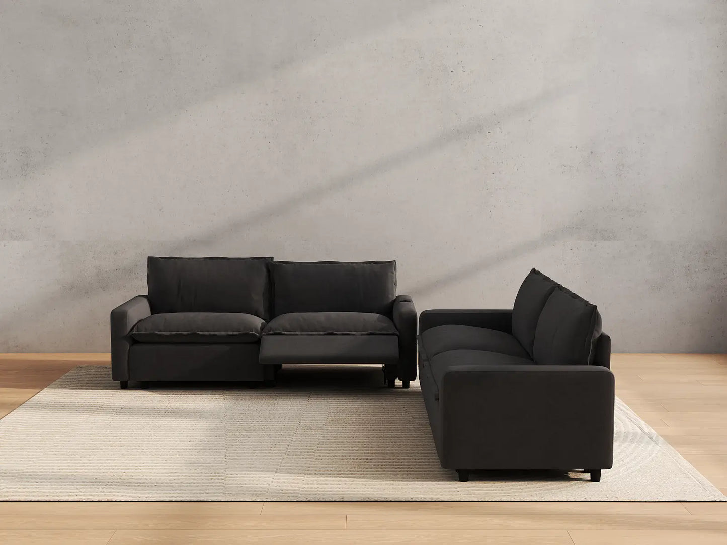 Modular Cero Reclining Sectionals | 4-Piece Grey Linen Large Space V-Shaped Sectionals 4-Seater