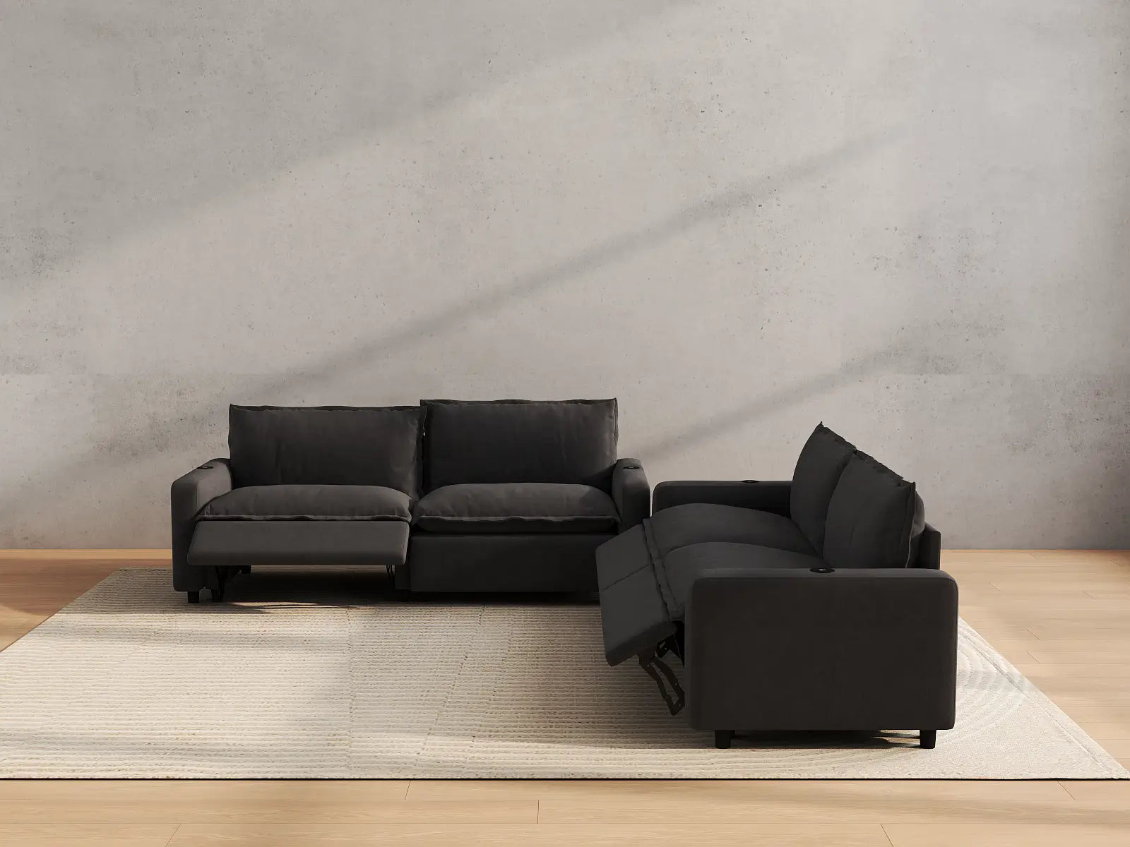 Modular Cero Couch Recliner Sectional | 4-Piece Grey Linen Large Space V-Shaped Sectionals 4-Seater