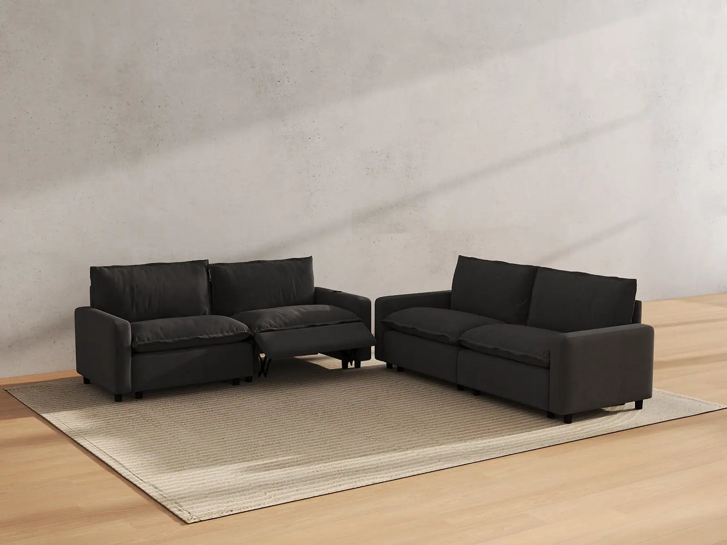 Modular Cero Reclining Sectionals | 4-Piece Grey Linen Large Space V-Shaped Sectionals 4-Seater