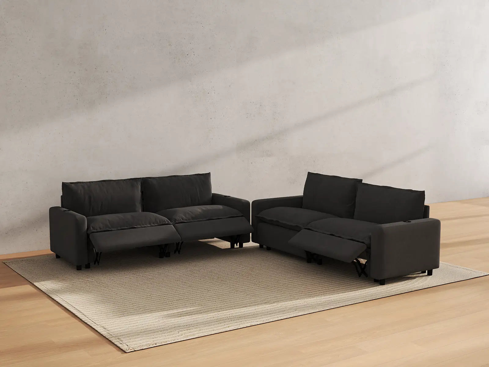 Modular Cero Sectional Recliner | 4-Piece Grey Linen Large Space V-Shaped Sectionals 4-Seater