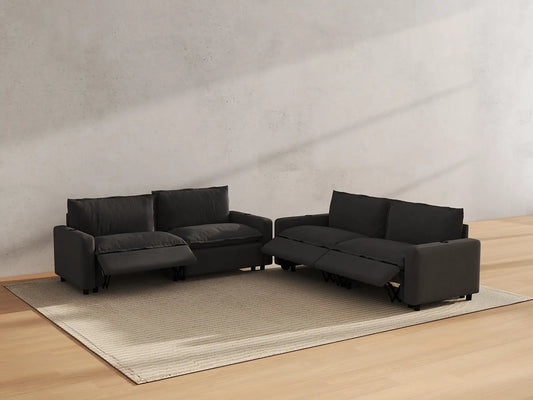 Modular Cero Reclining Sectionals | 4-Piece Grey Linen Large Space V-Shaped Sectionals 4-Seater