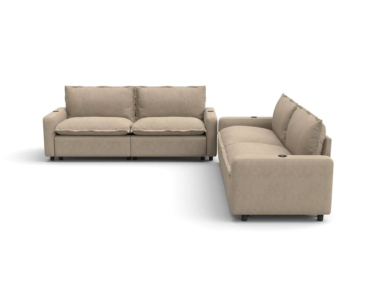 Modular Cero Reclining Sectionals | 4-Piece Khaki Linen Grand Estate V-Shaped Sectionals 4-Seater