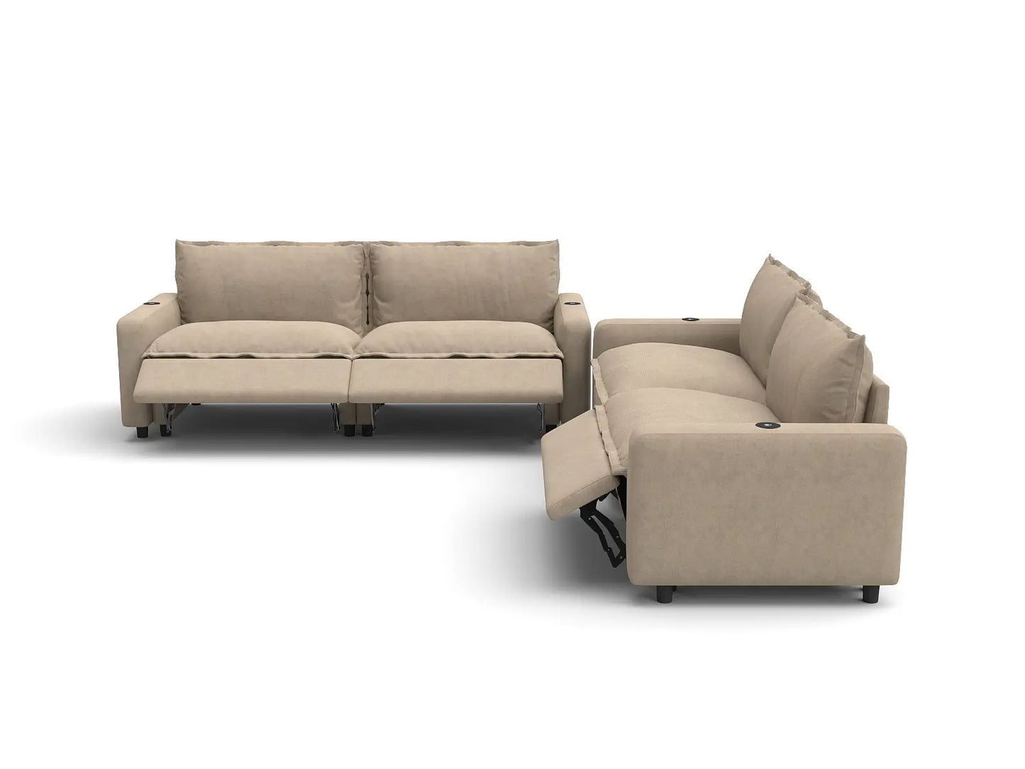 Modular Cero Reclining Sectionals | 4-Piece Khaki Linen Grand Estate V-Shaped Sectionals 4-Seater