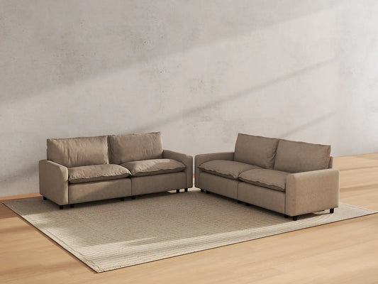 Modular Cero Modular Sectionals | 4-Piece Khaki Linen Grand Estate V-Shaped Sectionals 4-Seater