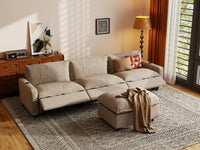 Modular Cero Reclining Sectionals | 4-Piece Khaki Linen Home Living Chaise Sectionals 3-Seater with 1-Ottoman