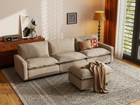 Modular Cero Modular Sectionals | 4-Piece Khaki Linen Home Living Chaise Sectionals 3-Seater with 1-Ottoman