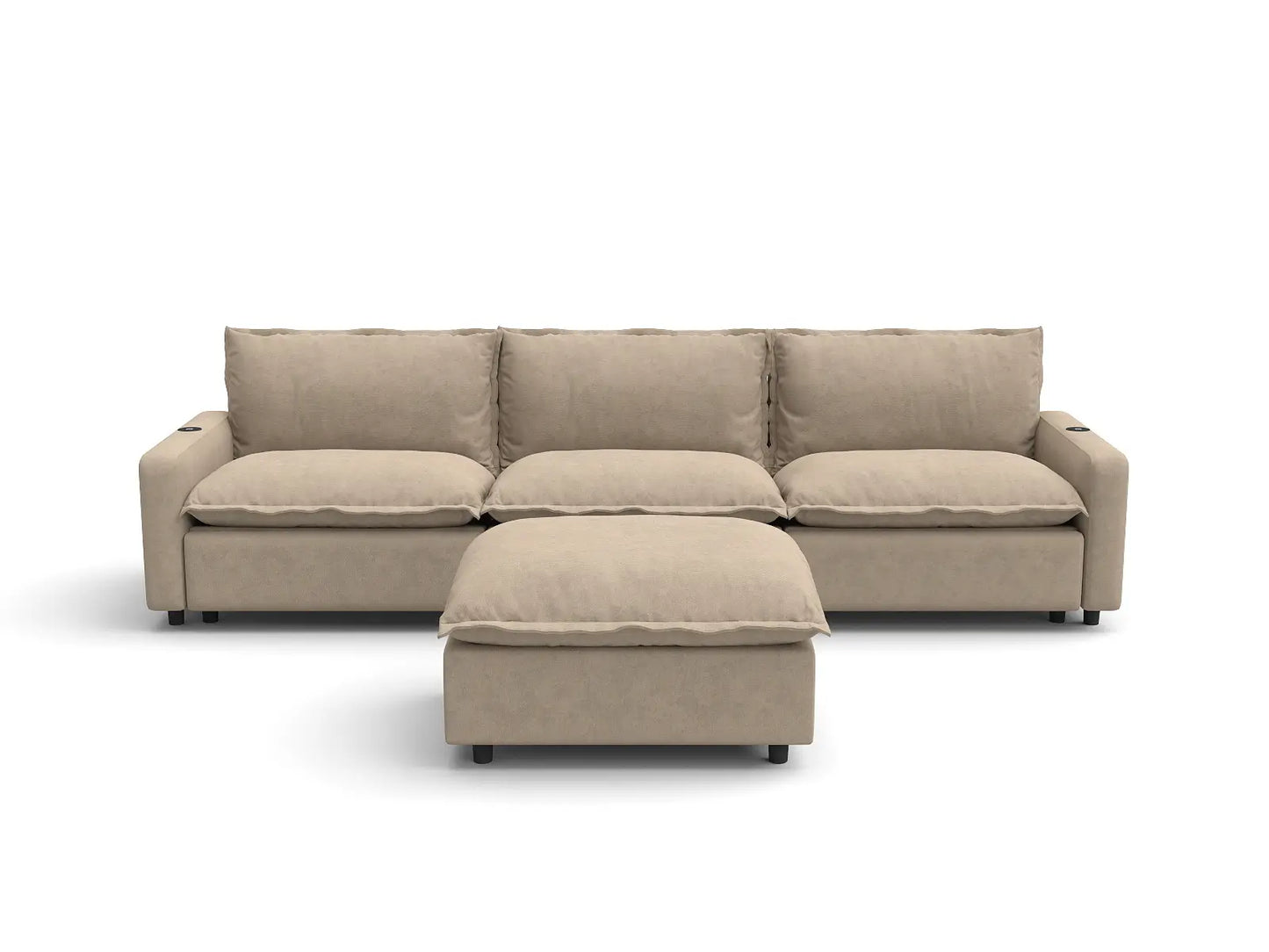 Modular Cero Reclining Sectionals | 4-Piece Khaki Linen Home Living Chaise Sectionals 3-Seater with 1-Ottoman