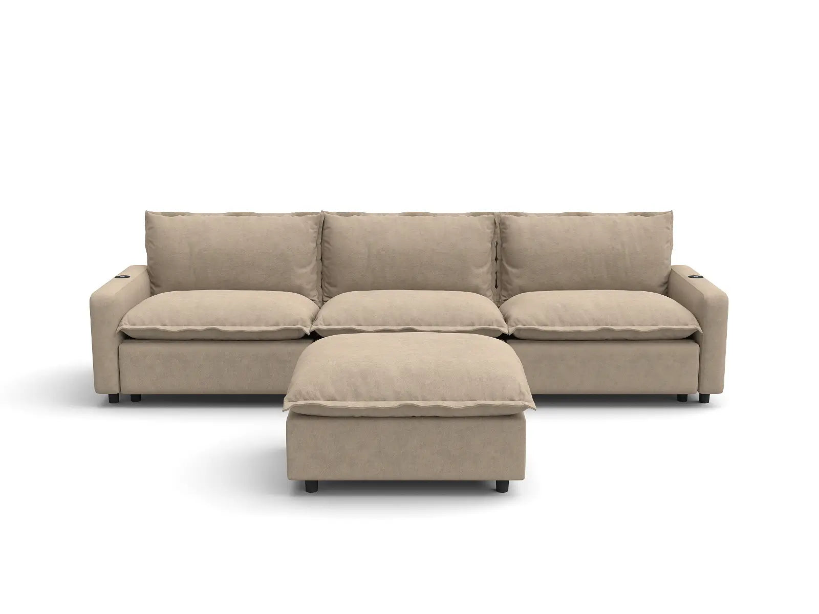 Modular Cero Sectional Sofa with Chaise and Recliner | 4-Piece Khaki Linen Home Living Chaise Sectionals 3-Seater with 1-Ottoman