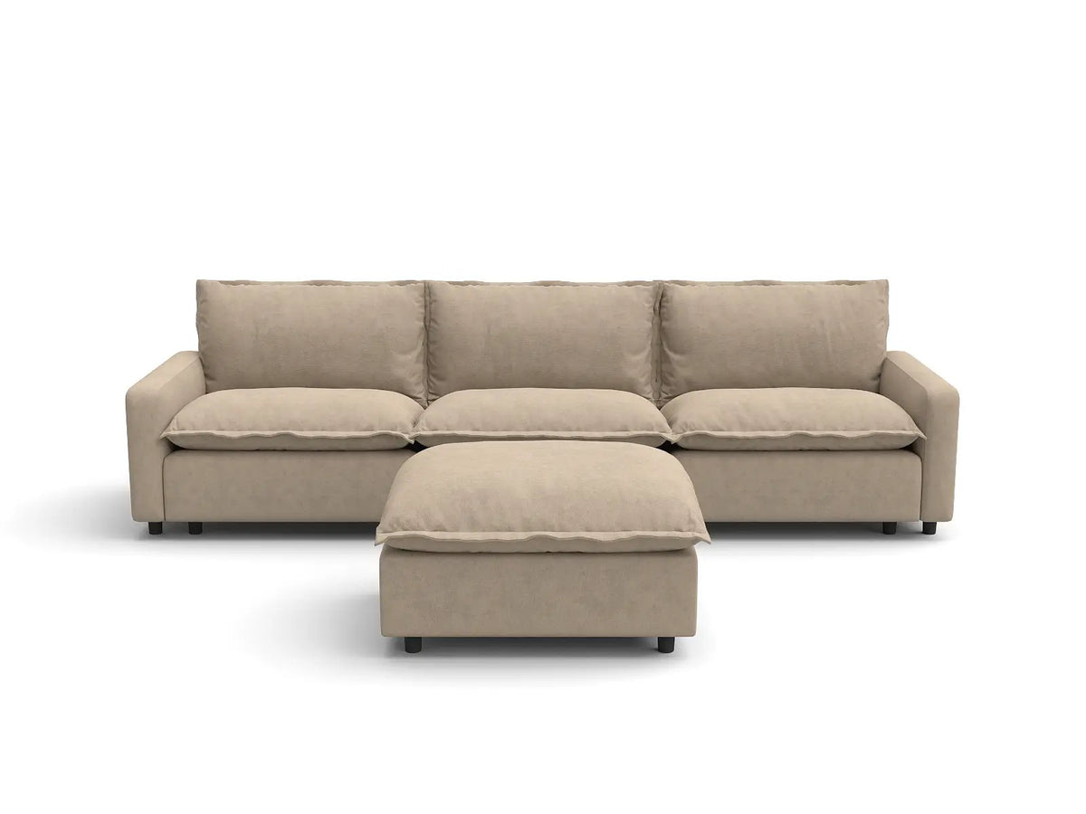 Modular Cero Modular Sectionals | 4-Piece Khaki Linen Home Living Chaise Sectionals 3-Seater with 1-Ottoman