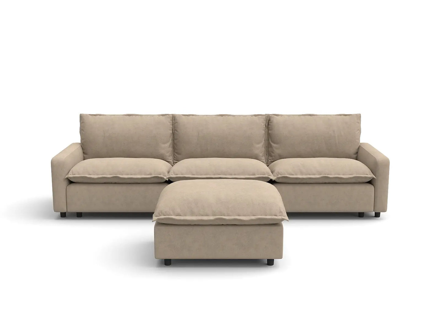 Modular Cero Modular Sectionals | 4-Piece Khaki Linen Home Living Chaise Sectionals 3-Seater with 1-Ottoman