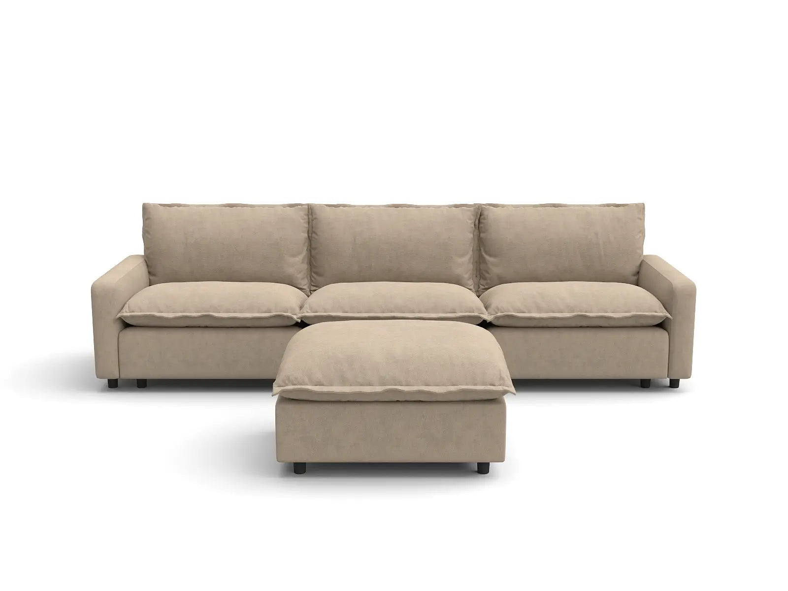 Modular Cero Modular Sectional with Chaise | 4-Piece Khaki Linen Home Living Chaise Sectionals 3-Seater with 1-Ottoman