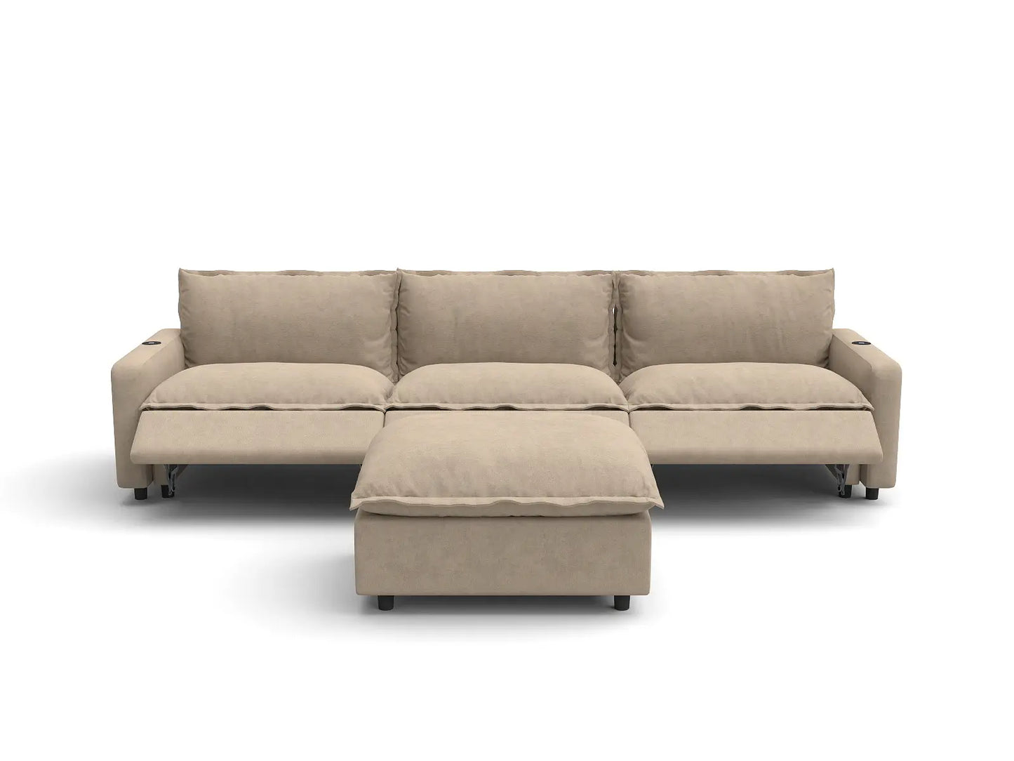 Modular Cero Reclining Sectionals | 4-Piece Khaki Linen Home Living Chaise Sectionals 3-Seater with 1-Ottoman