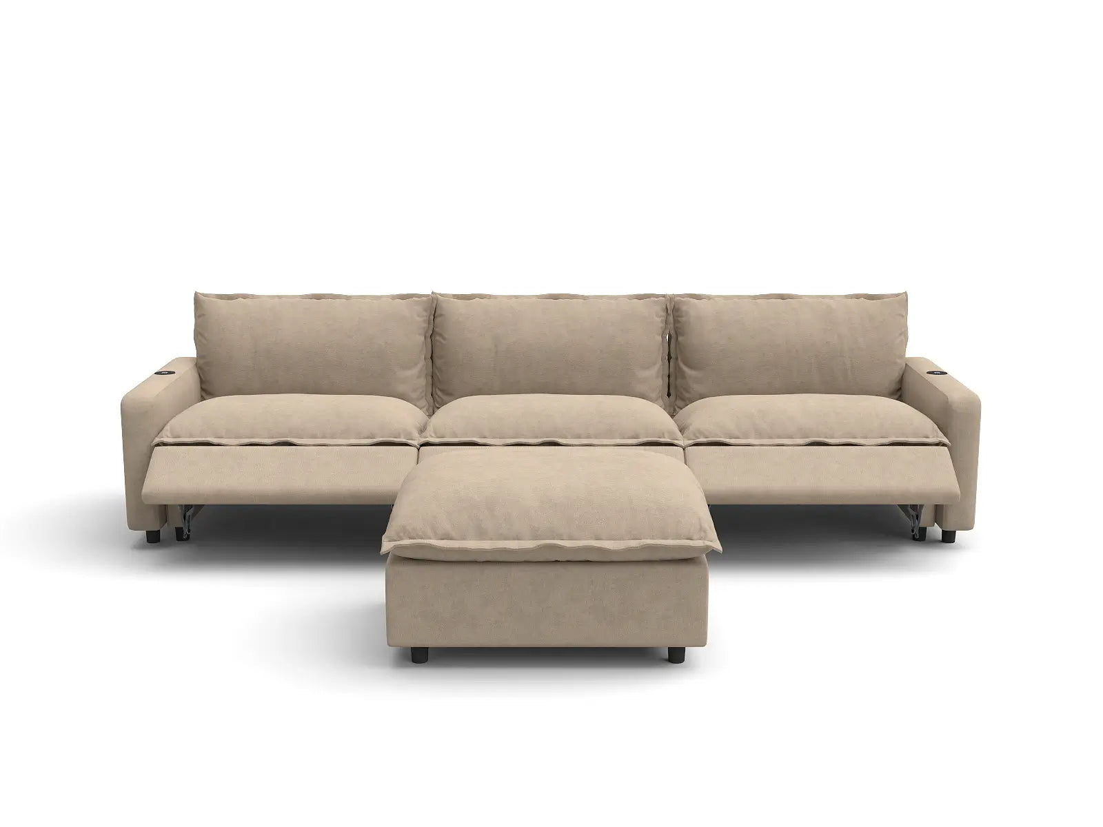 Modular Cero Sectional Sofa with Chaise and Recliner | 4-Piece Khaki Linen Home Living Chaise Sectionals 3-Seater with 1-Ottoman