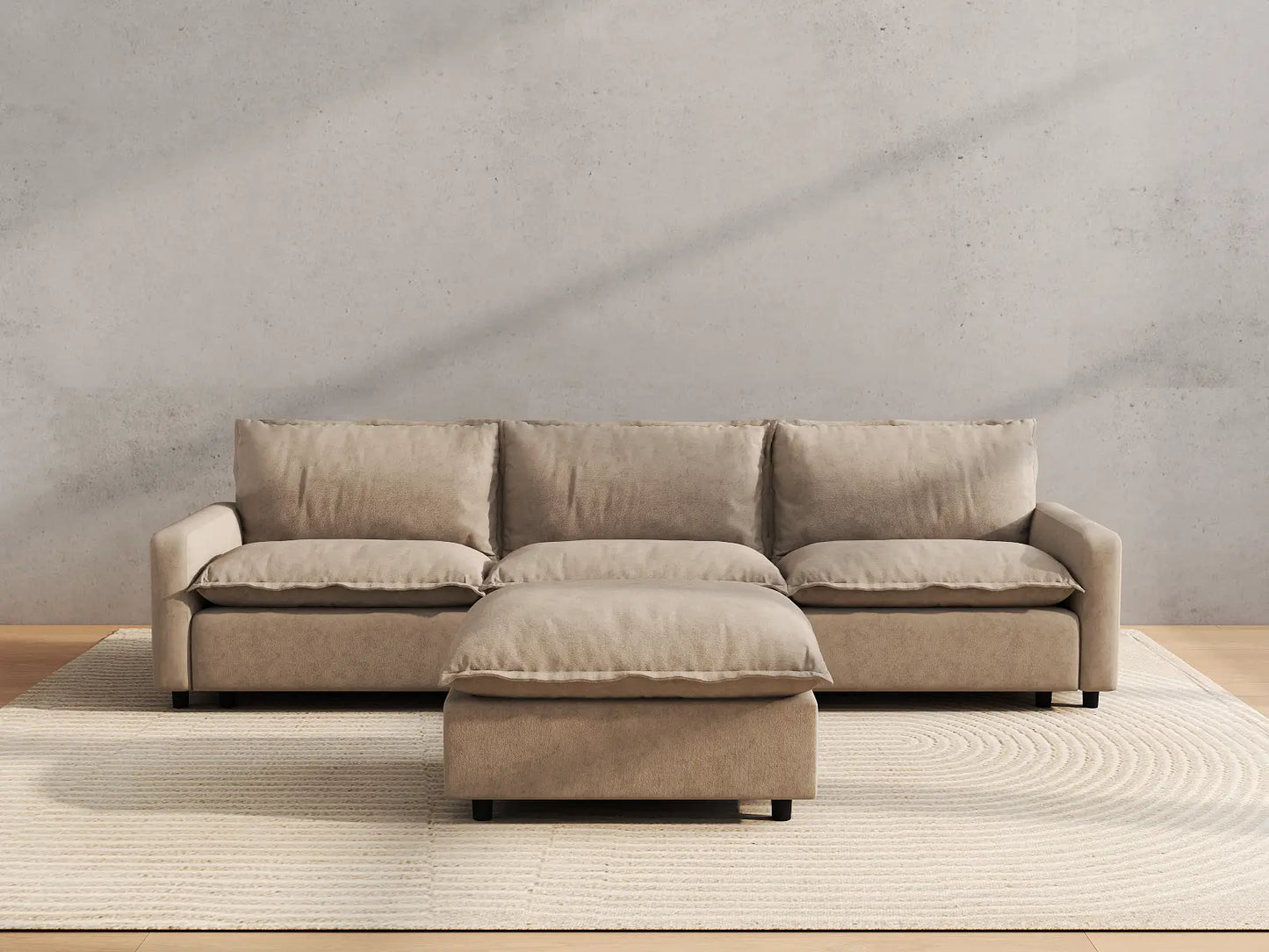 Modular Cero Modular Sectionals | 4-Piece Khaki Linen Home Living Chaise Sectionals 3-Seater with 1-Ottoman