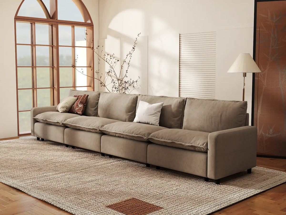 Modular Cero Modular Sectionals | 4-Piece Khaki Linen Home Living Couch Sectionals 4-Seater