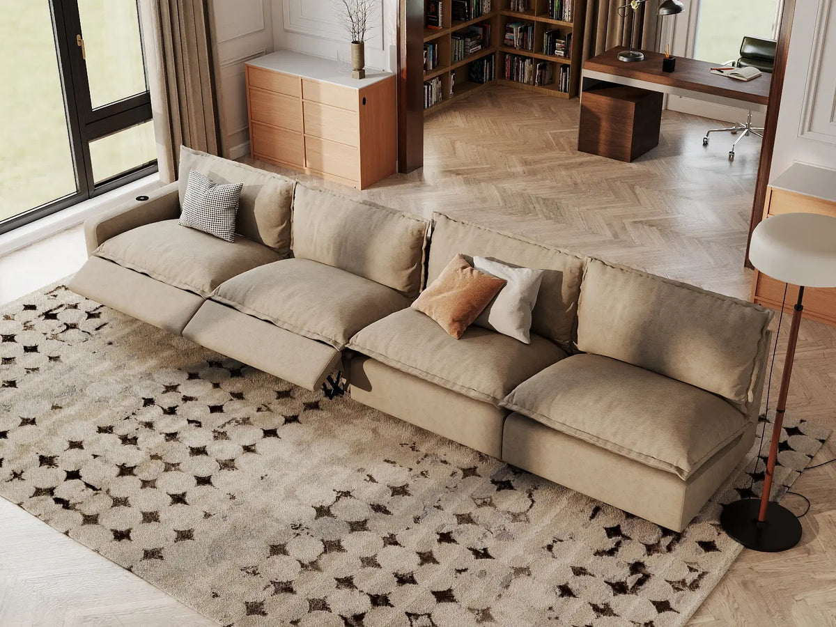 Modular Cero Reclining Sectionals | 4-Piece Khaki Linen Home Living Couch Sectionals 4-Seater