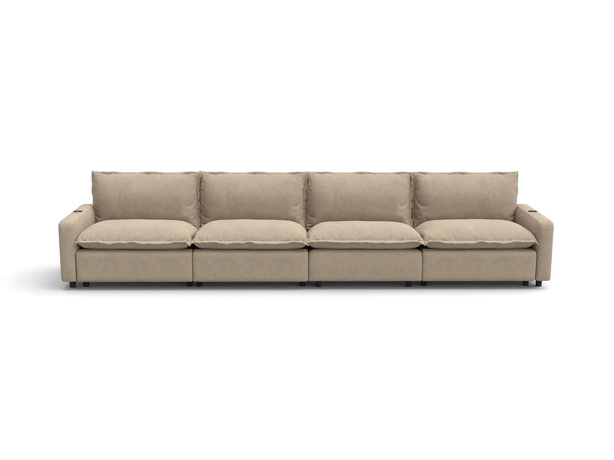Modular Cero Reclining Sectionals | 4-Piece Khaki Linen Home Living Couch Sectionals 4-Seater