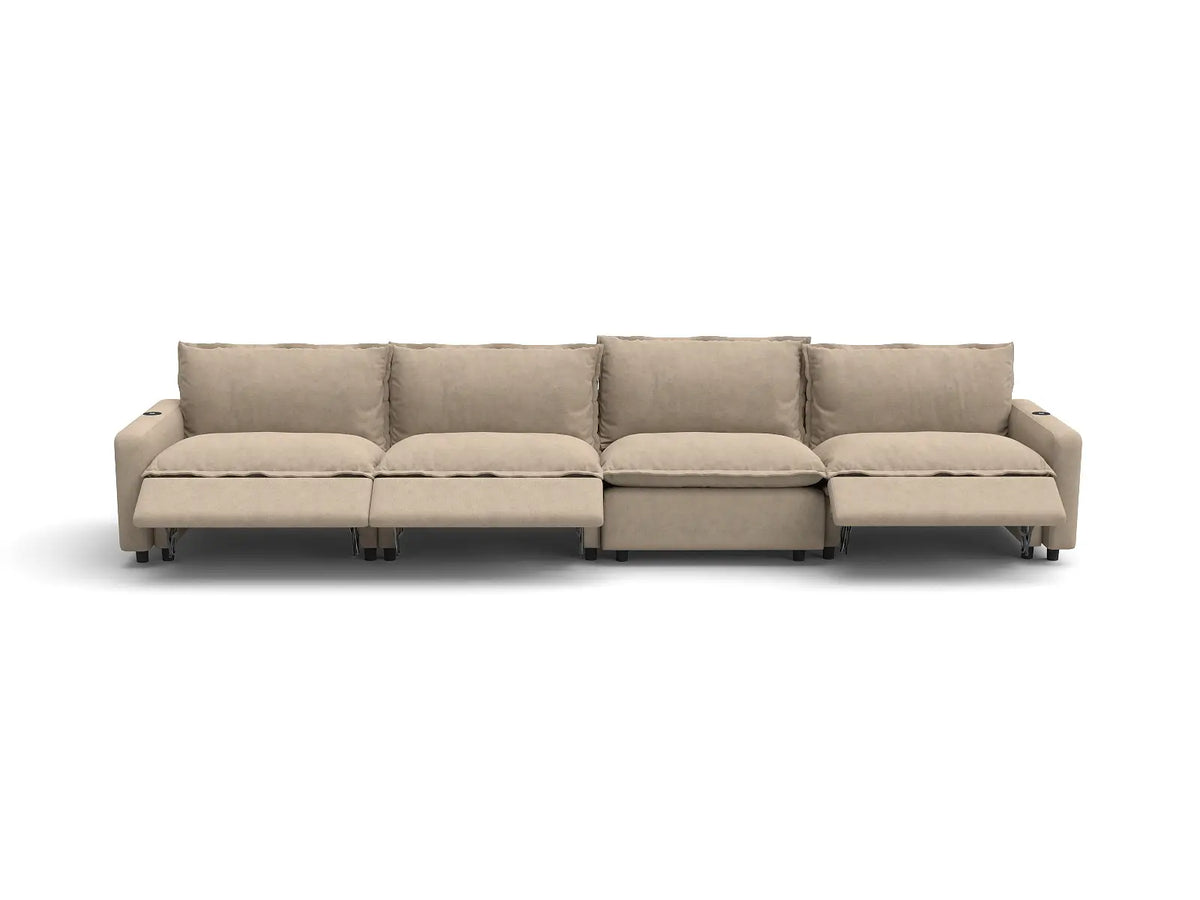 Modular Cero Reclining Sectionals | 4-Piece Khaki Linen Home Living Couch Sectionals 4-Seater