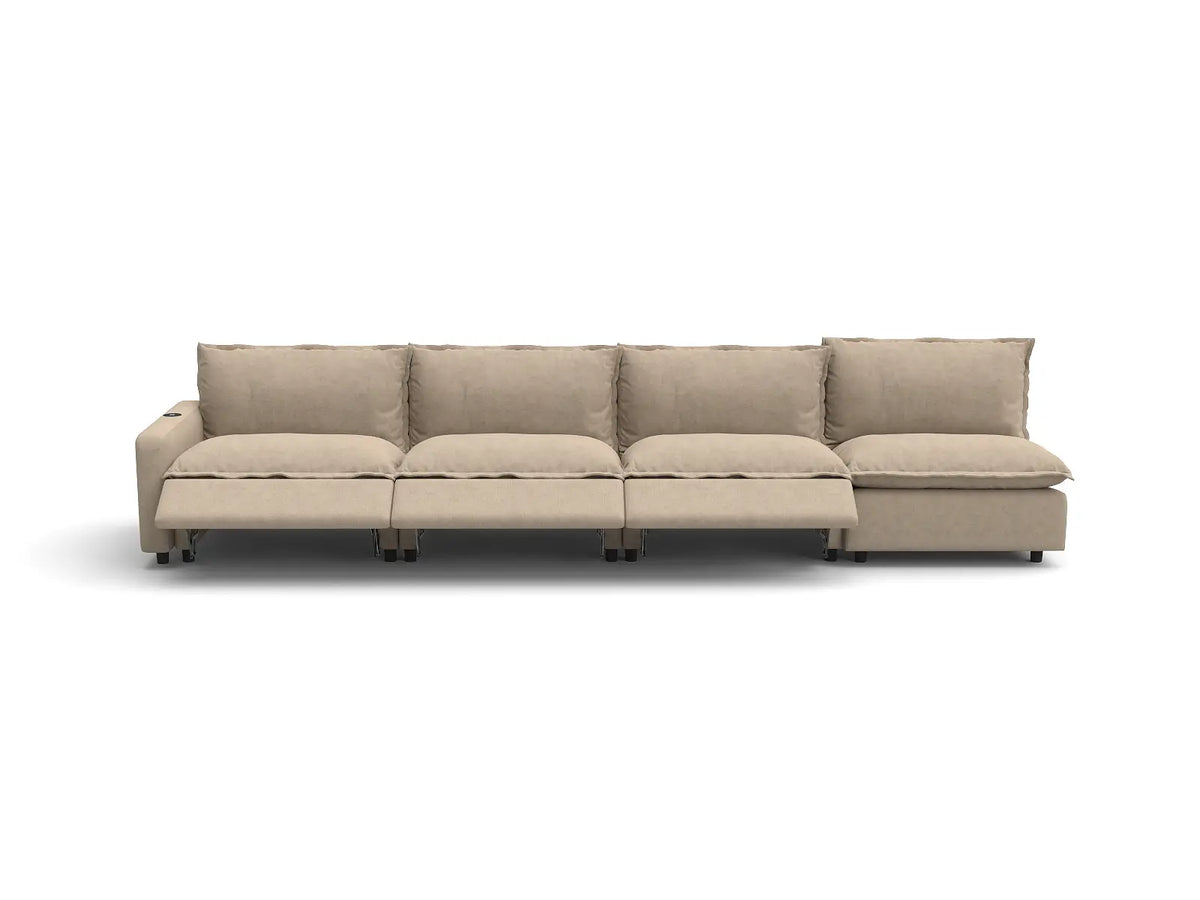 Modular Cero Reclining Sectionals | 4-Piece Khaki Linen Home Living Couch Sectionals 4-Seater