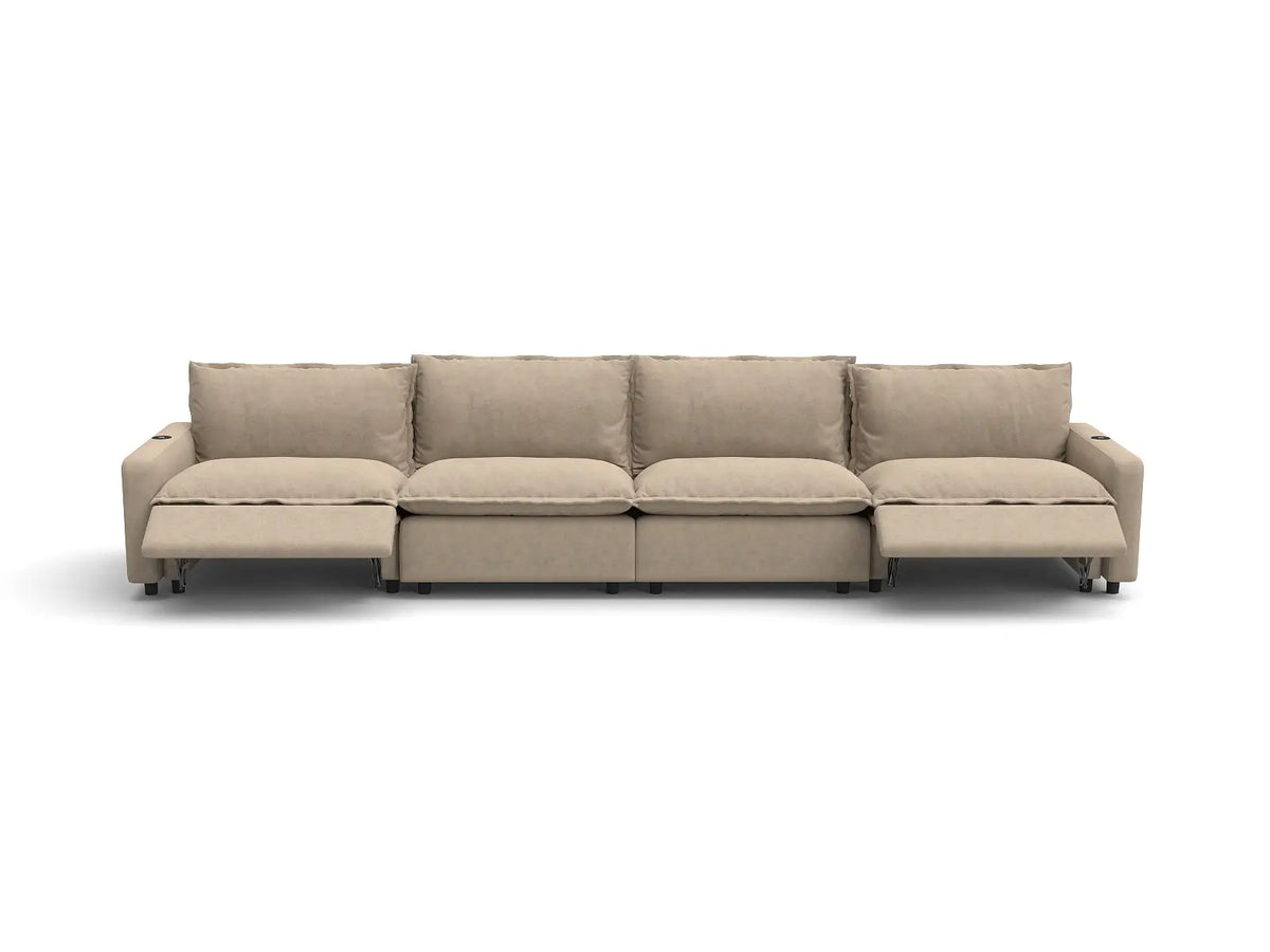 Modular Cero Reclining Sectionals | 4-Piece Khaki Linen Home Living Couch Sectionals 4-Seater