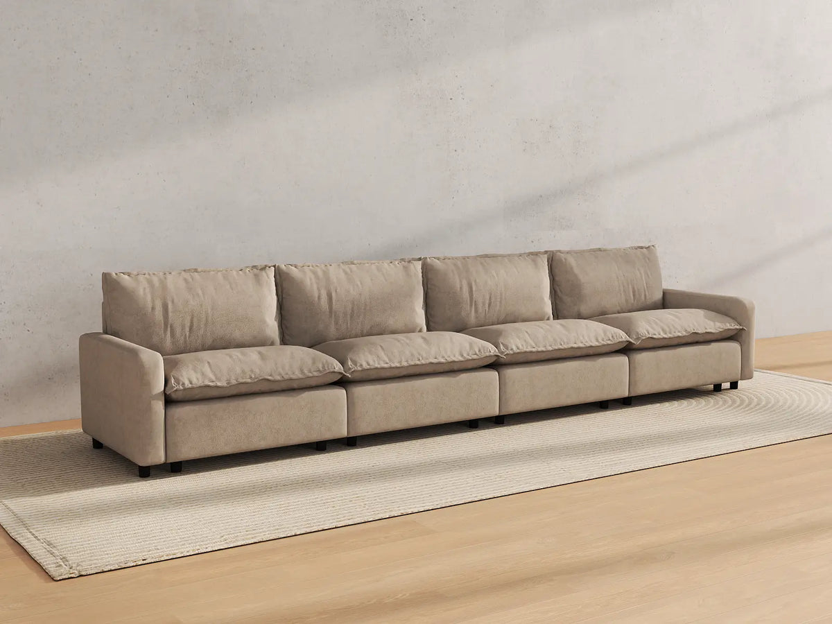 Modular Cero Modular Sectionals | 4-Piece Khaki Linen Home Living Couch Sectionals 4-Seater