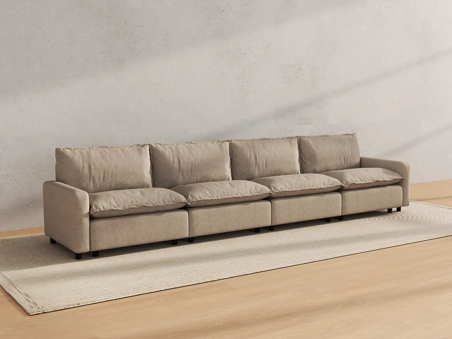 Modular Cero Modular Sectionals | 4-Piece Khaki Linen Home Living Couch Sectionals 4-Seater