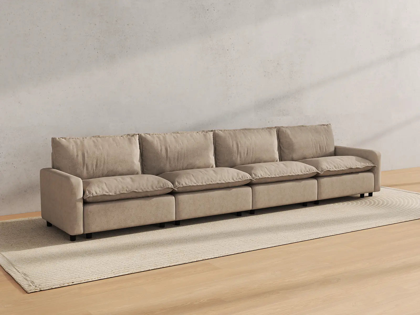 Modular Cero Modular Sectional Couch | 4-Piece Khaki Linen Home Living Couch Sectionals 4-Seater