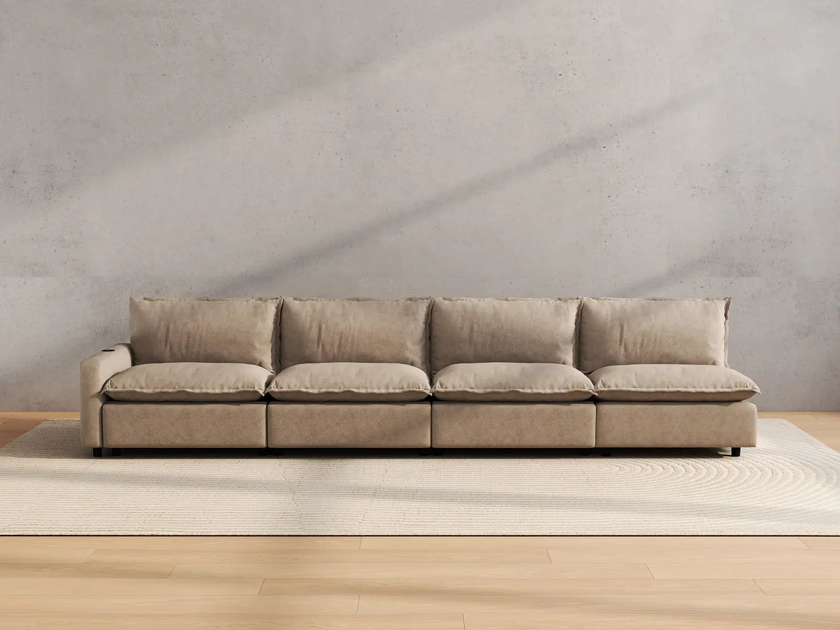 Modular Cero Reclining Sectionals | 4-Piece Khaki Linen Home Living Couch Sectionals 4-Seater
