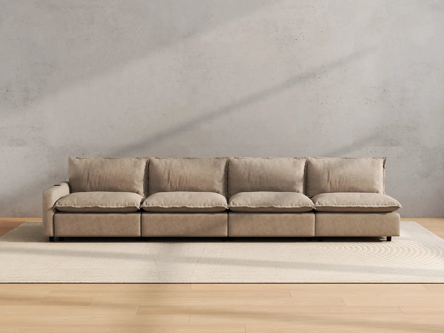 Modular Cero Reclining Sectionals | 4-Piece Khaki Linen Home Living Couch Sectionals 4-Seater