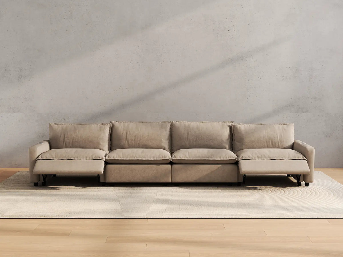 Modular Cero Reclining Sectionals | 4-Piece Khaki Linen Home Living Couch Sectionals 4-Seater