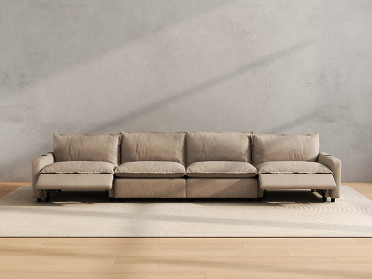 Modular Cero Reclining Sectionals | 4-Piece Khaki Linen Home Living Couch Sectionals 4-Seater