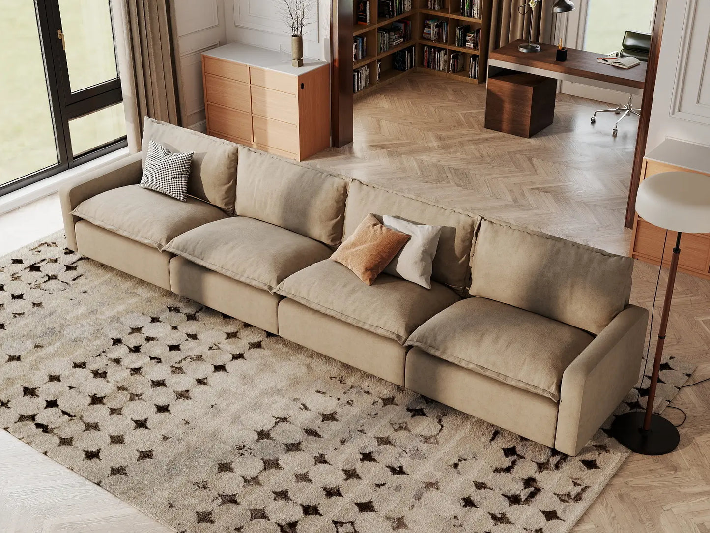 Modular Cero Modular Sectionals | 4-Piece Khaki Linen Home Living Couch Sectionals 4-Seater