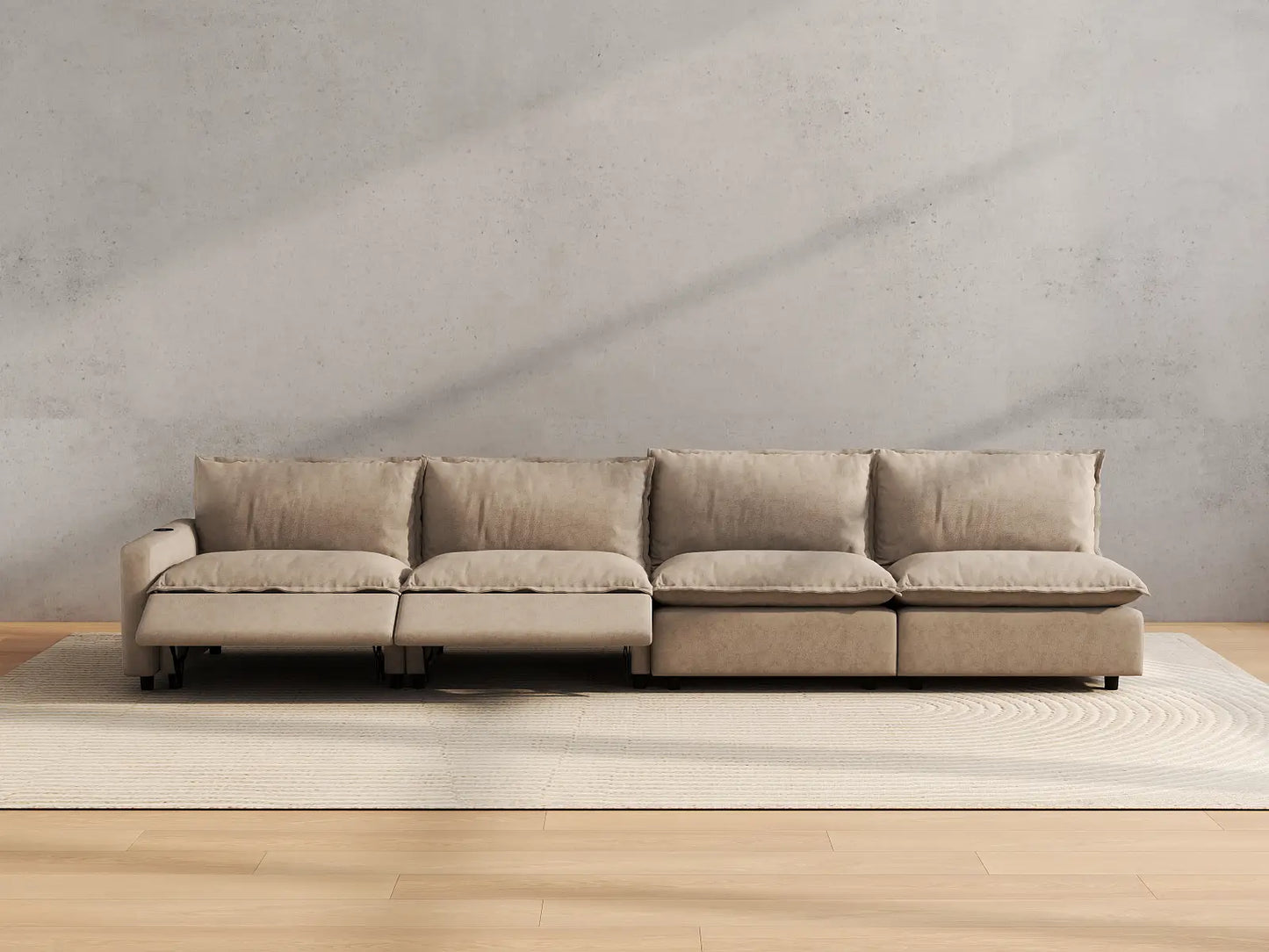 Modular Cero Reclining Sectionals | 4-Piece Khaki Linen Home Living Couch Sectionals 4-Seater