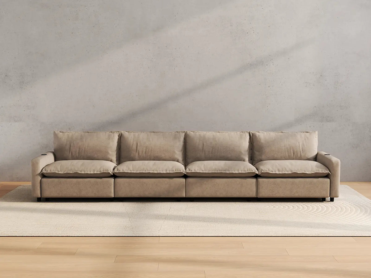 Modular Cero Reclining Sectionals | 4-Piece Khaki Linen Home Living Couch Sectionals 4-Seater