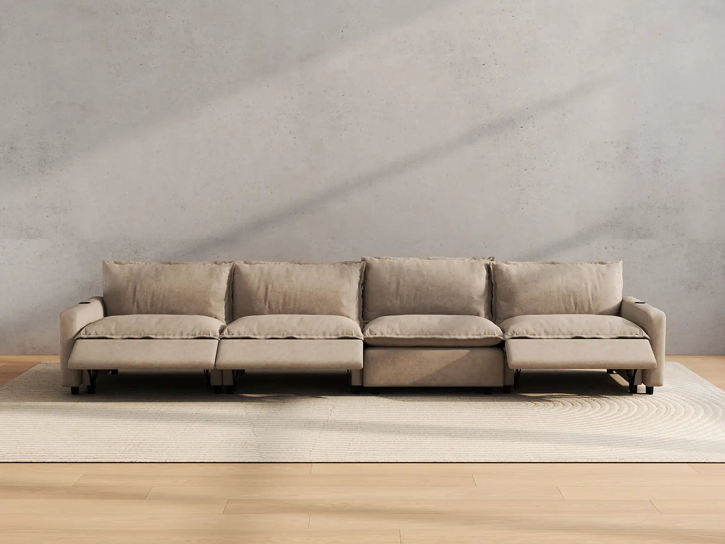 Modular Cero Reclining Sectionals | 4-Piece Khaki Linen Home Living Couch Sectionals 4-Seater