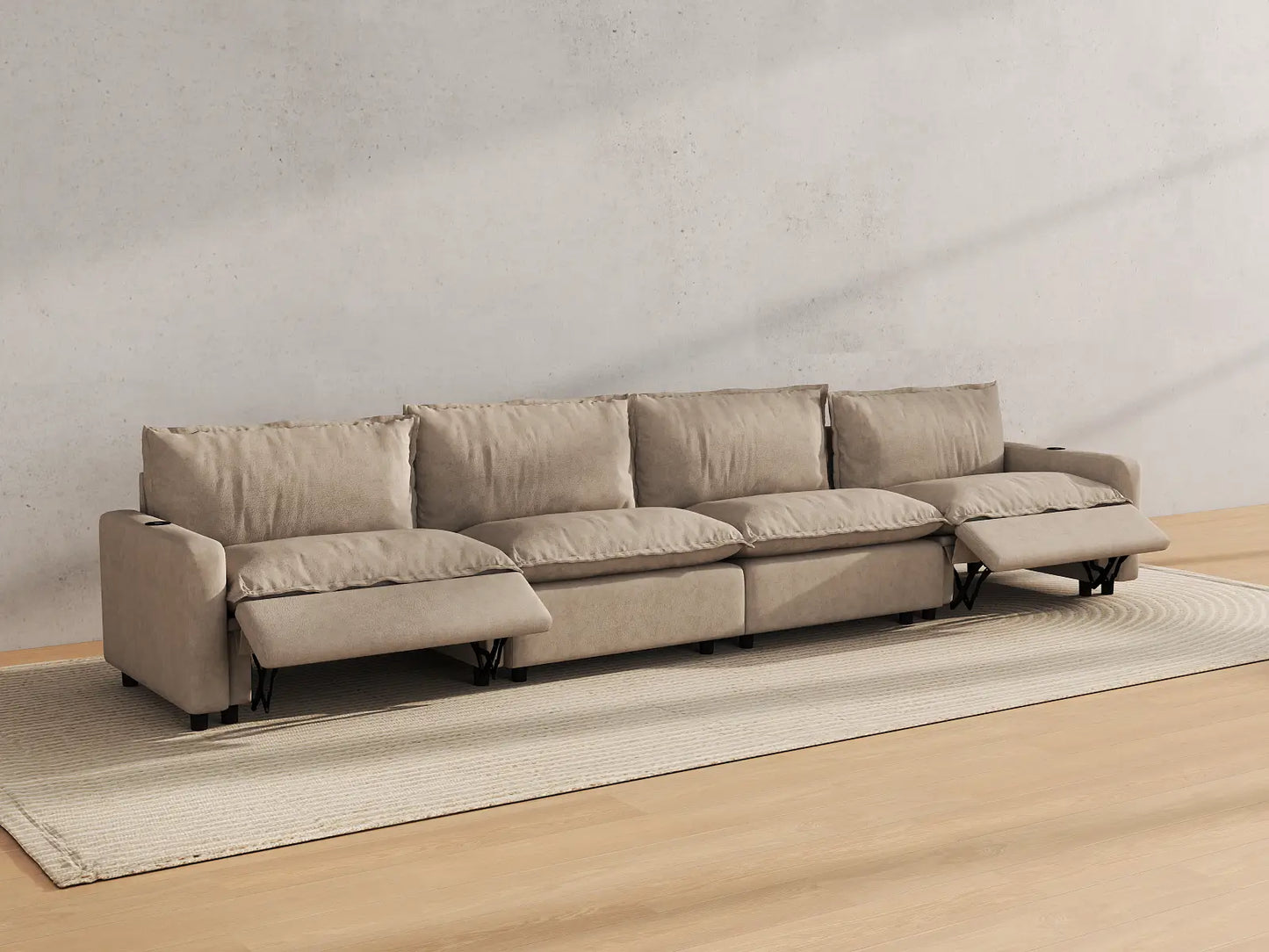 Modular Cero Reclining Sectionals | 4-Piece Khaki Linen Home Living Couch Sectionals 4-Seater