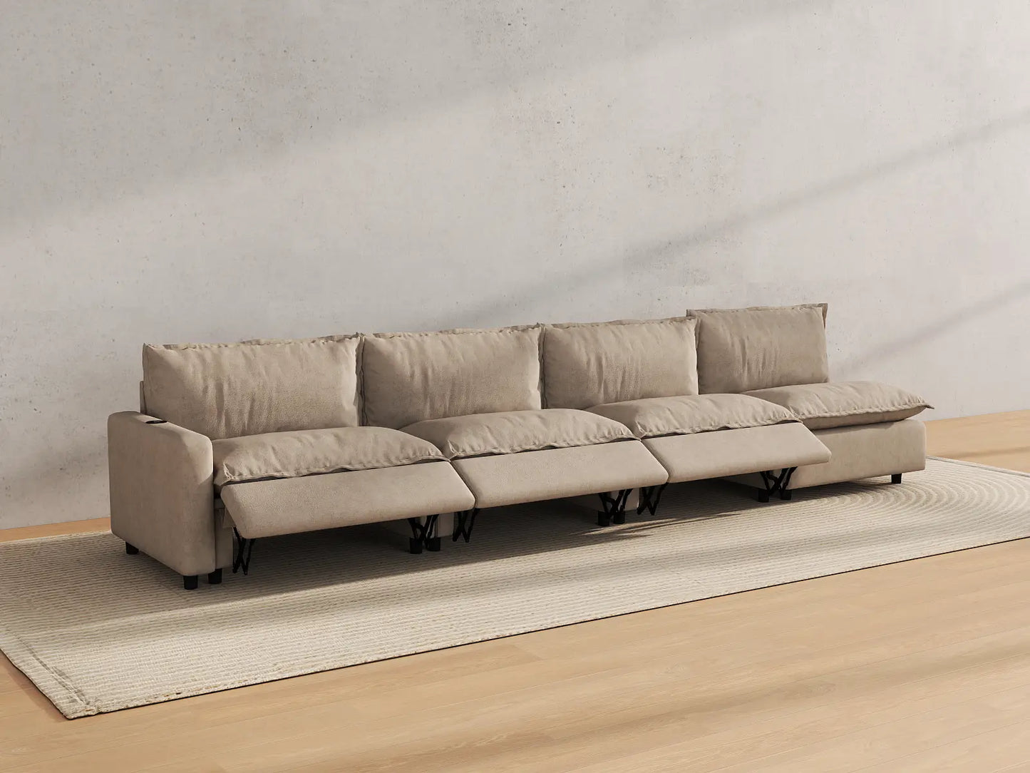 Modular Cero Reclining Sectionals | 4-Piece Khaki Linen Home Living Couch Sectionals 4-Seater