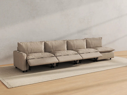 Modular Cero Reclining Sectionals | 4-Piece Khaki Linen Home Living Couch Sectionals 4-Seater