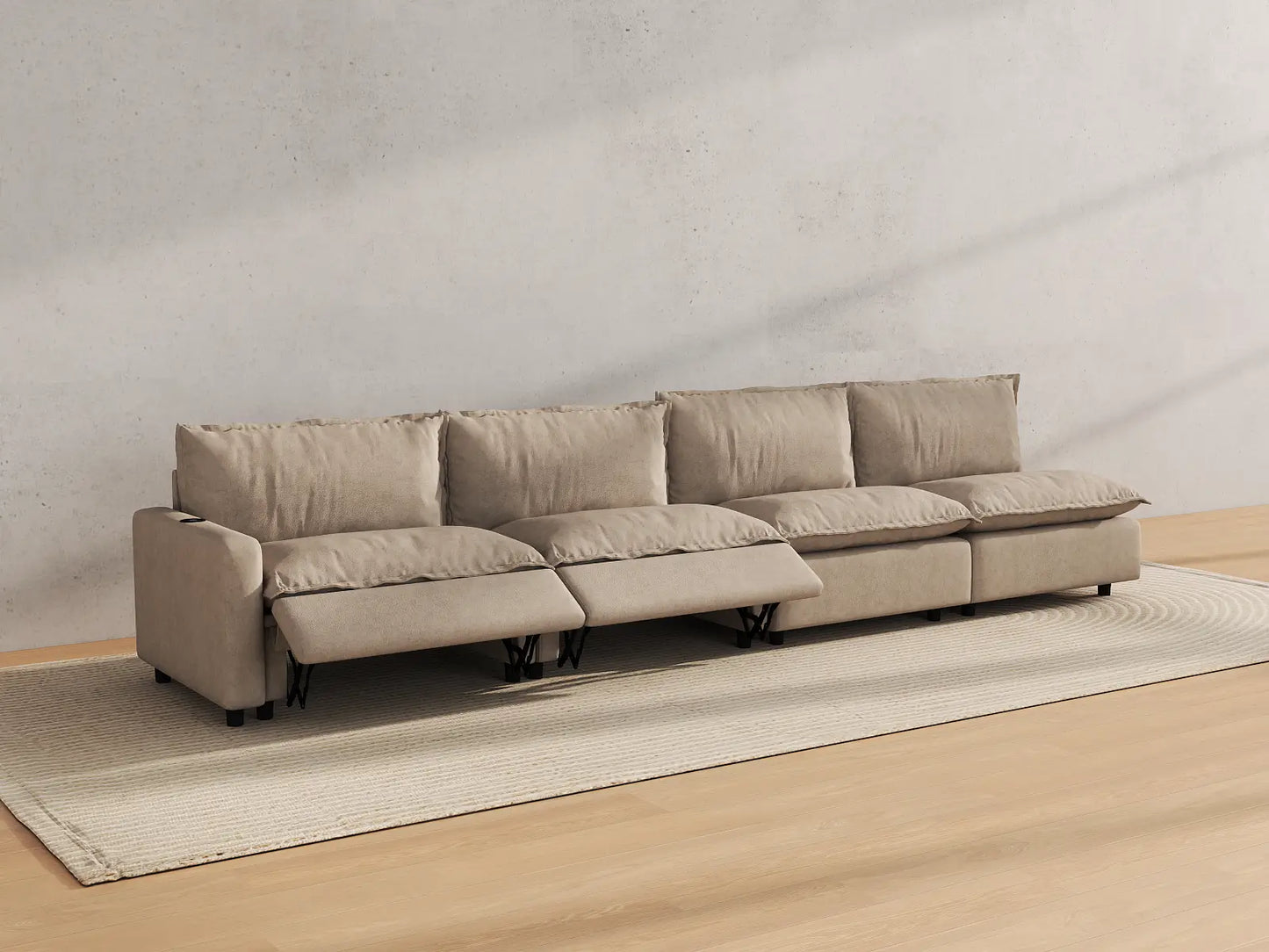 Modular Cero Reclining Sectionals | 4-Piece Khaki Linen Home Living Couch Sectionals 4-Seater