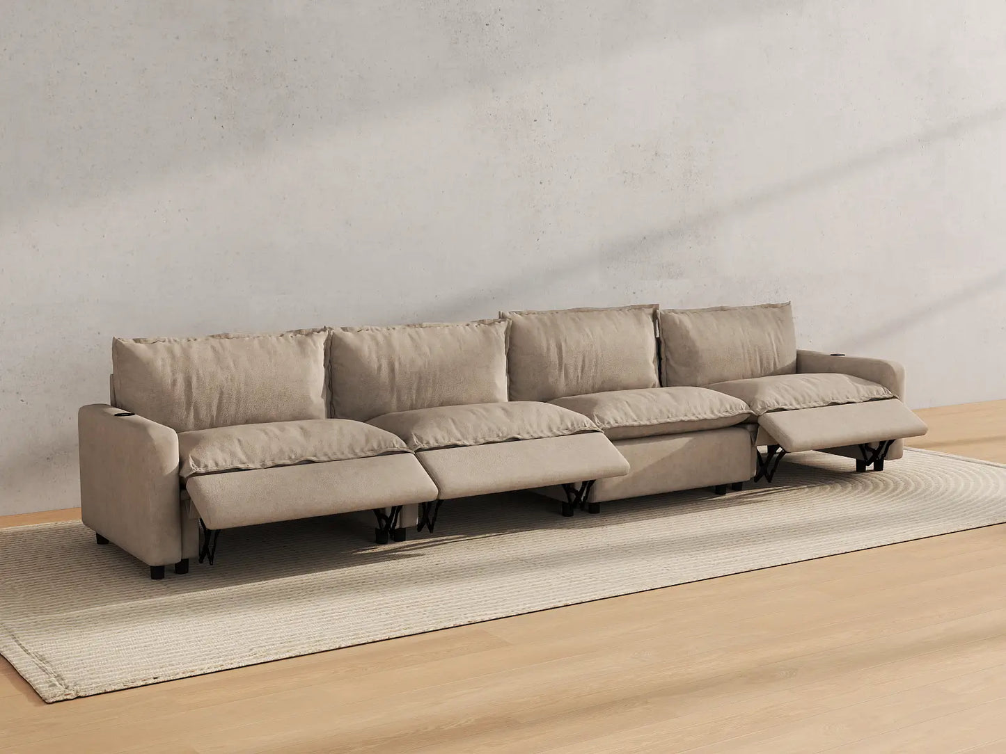 Modular Cero Reclining Sectionals | 4-Piece Khaki Linen Home Living Couch Sectionals 4-Seater