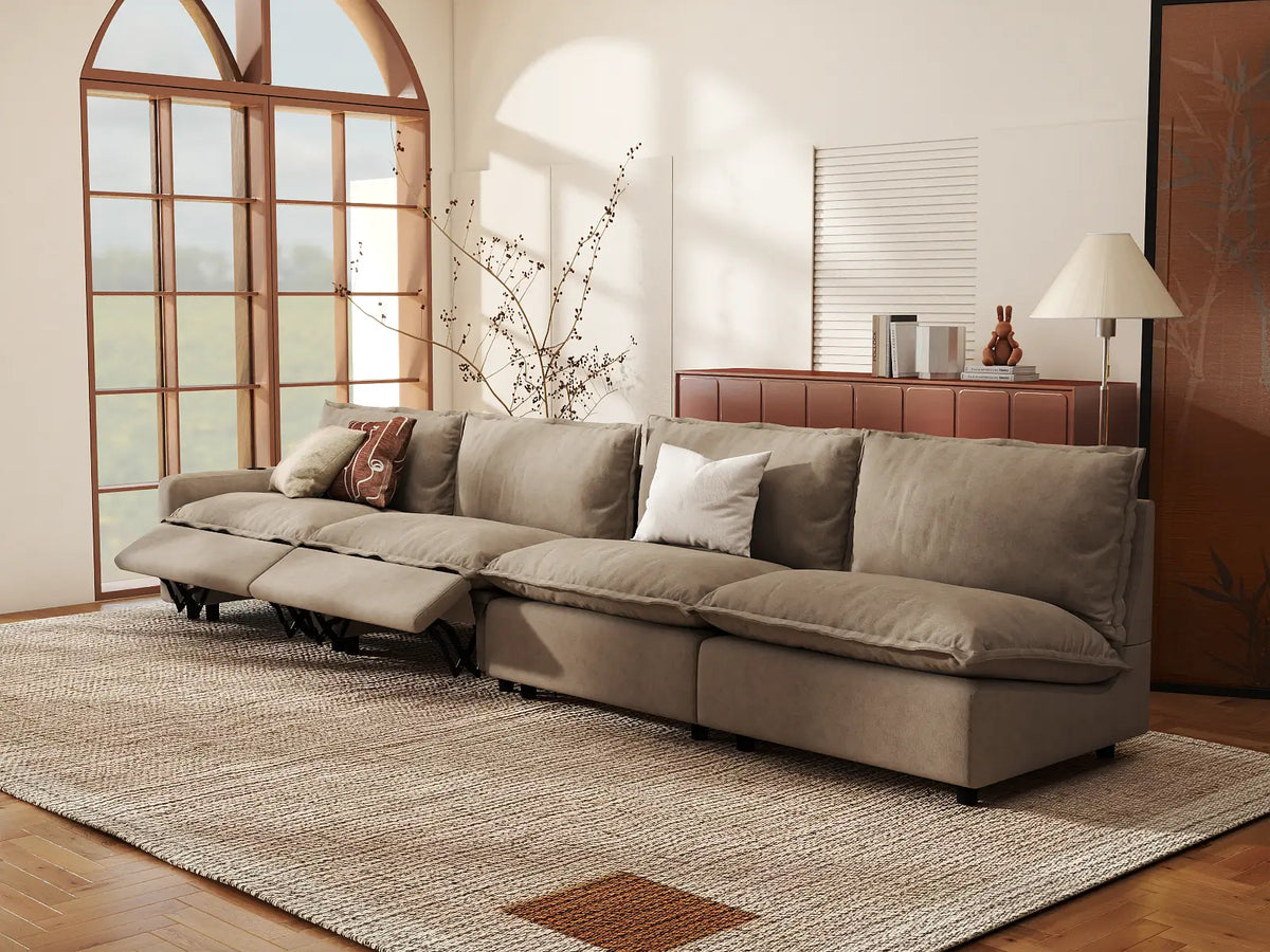 Modular Cero Reclining Sectionals | 4-Piece Khaki Linen Home Living Couch Sectionals 4-Seater