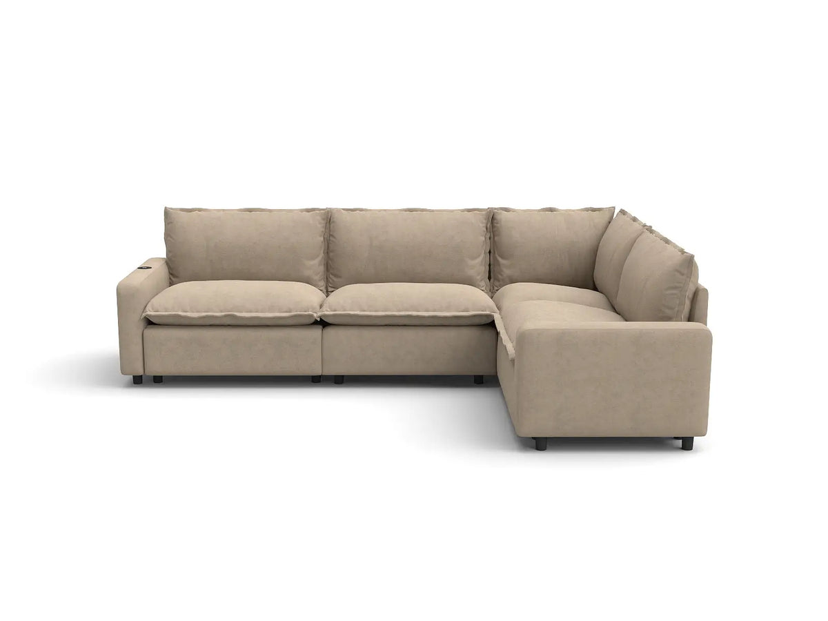 Modular Cero Reclining Sectionals | 4-Piece Khaki Linen Home Living L-Shaped Sectionals 4-Seater