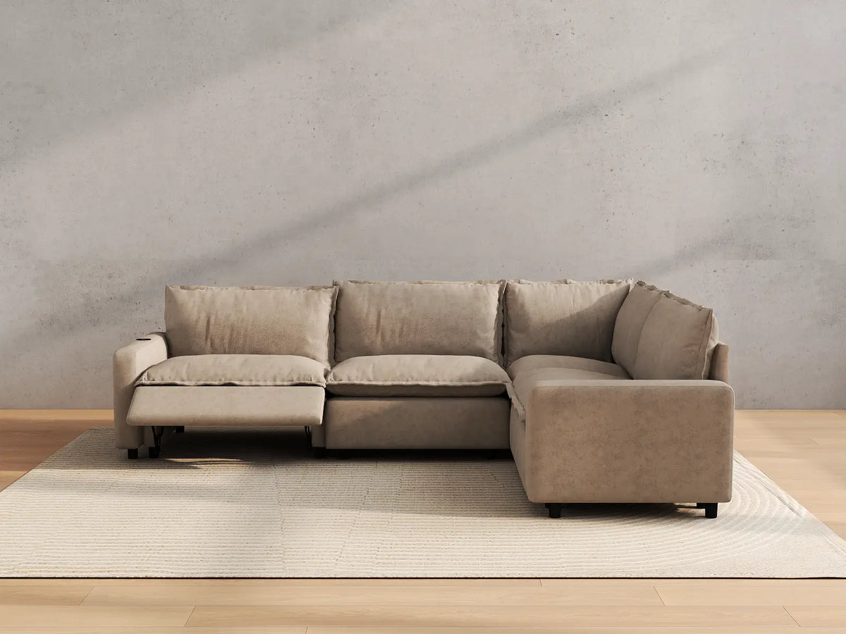 Modular Cero Reclining Sectionals | 4-Piece Khaki Linen Home Living L-Shaped Sectionals 4-Seater