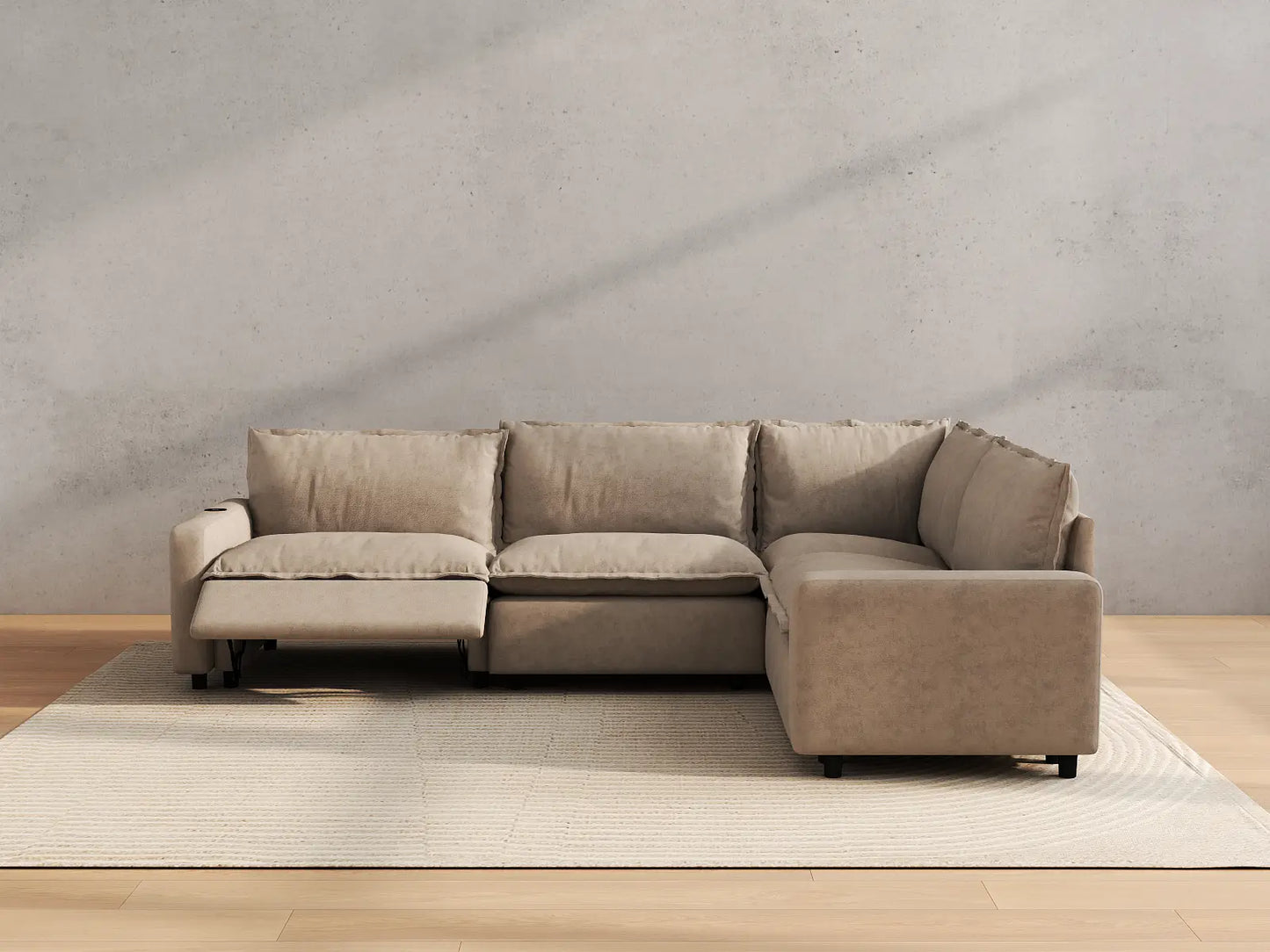 Modular Cero Reclining Sectionals | 4-Piece Khaki Linen Home Living L-Shaped Sectionals 4-Seater