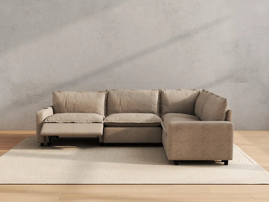 Modular Cero Reclining Sectionals | 4-Piece Khaki Linen Home Living L-Shaped Sectionals 4-Seater