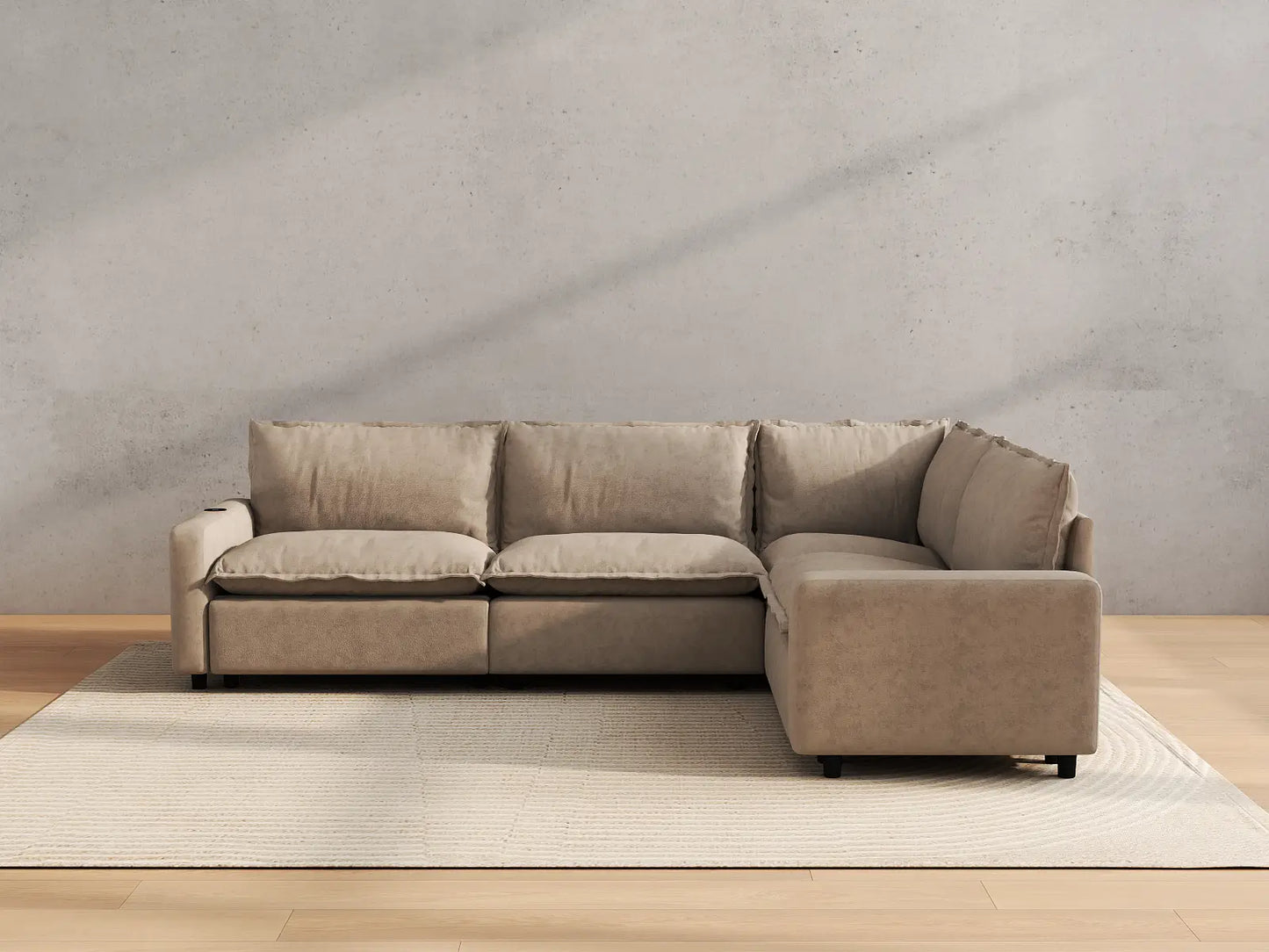 Modular Cero Reclining Sectionals | 4-Piece Khaki Linen Home Living L-Shaped Sectionals 4-Seater
