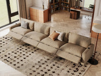 Modular Cero Reclining Sectionals | 4-Piece Khaki Linen Large Space Couch Sectionals 4-Seater