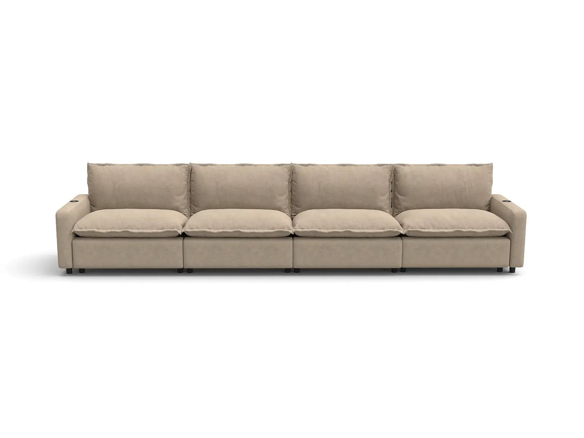 Modular Cero Reclining Sectionals | 4-Piece Khaki Linen Large Space Couch Sectionals 4-Seater