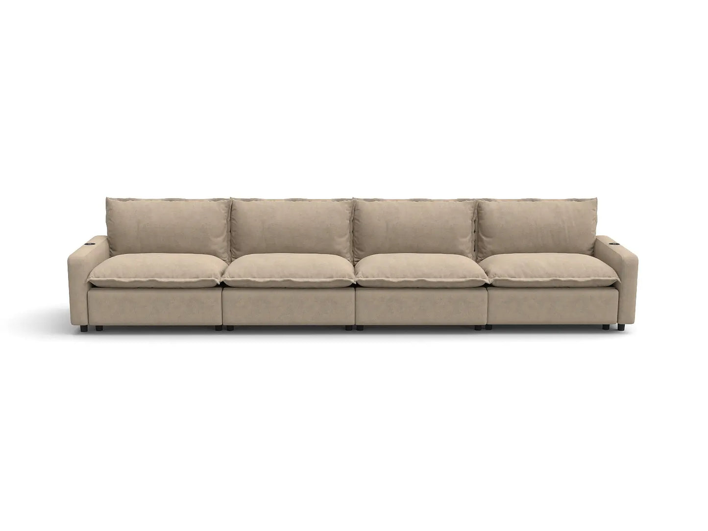 Modular Cero Reclining Sectionals | 4-Piece Khaki Linen Large Space Couch Sectionals 4-Seater