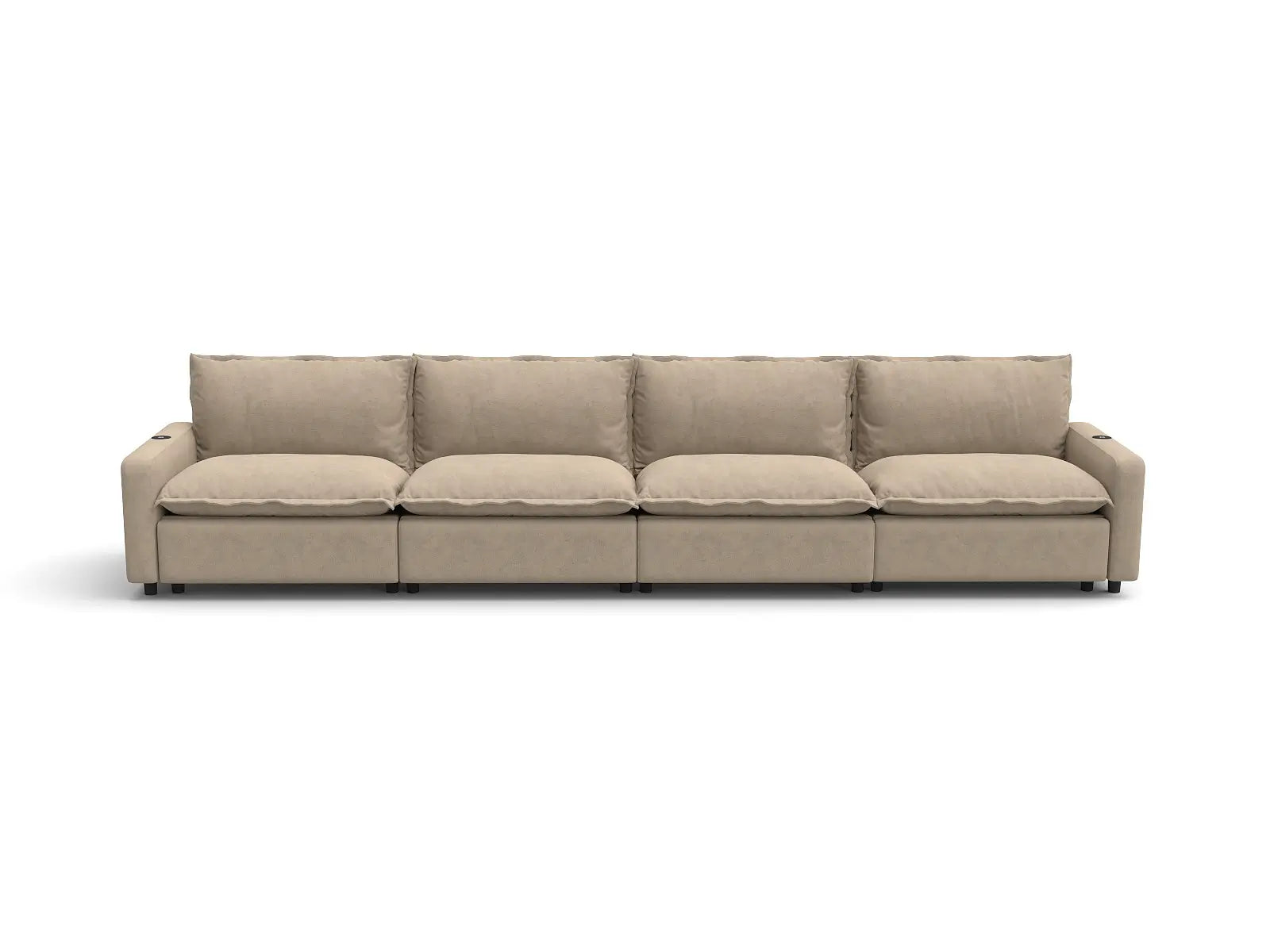 Modular Cero Couch Recliner Sectional | 4-Piece Khaki Linen Large Space Couch Sectionals 4-Seater